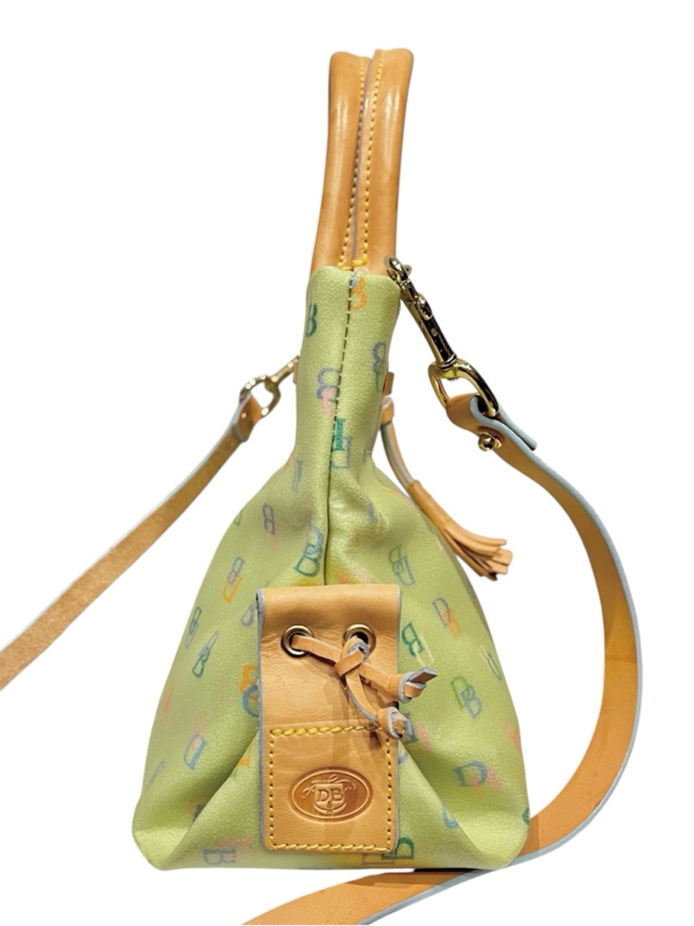 RARE DOONEY & BOURKE VINTAGE Y2K GREEN MULTICOLOR RAINBOW MONOGRAM TASSEL TOTE - Picture 4 of 13